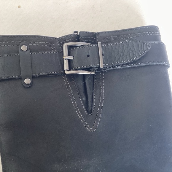 Clarks side zip low block heel leather moto style black boots with buckles 7 Med - Picture 12 of 16